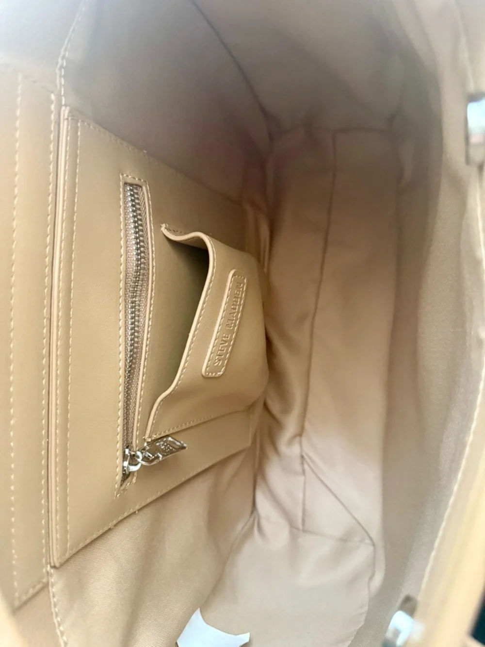 Steve Madden Beige Tote Bag with Logo Strap